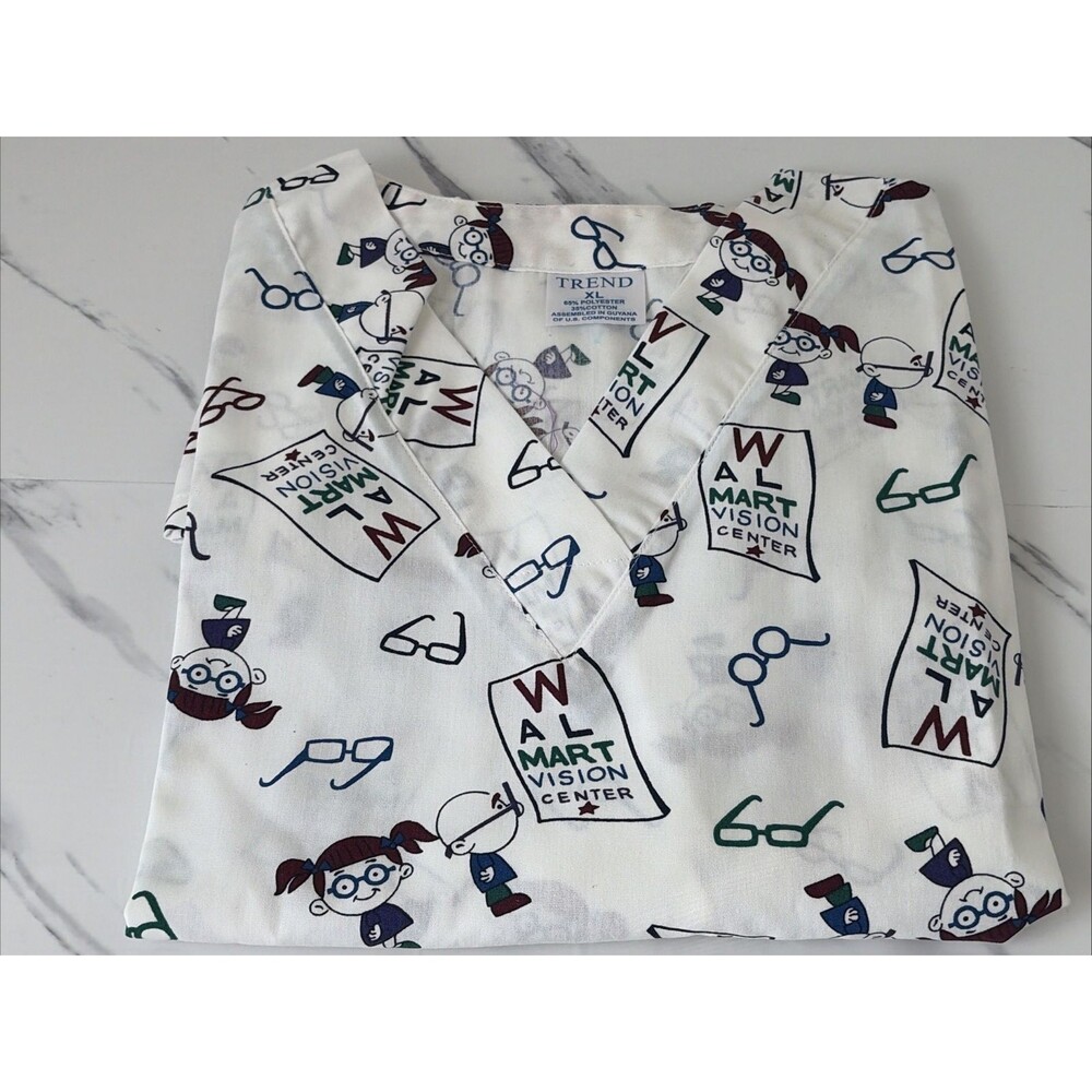 Walmart Vision Center Print Scrub Top V-Neck Short Sleeve Size XL